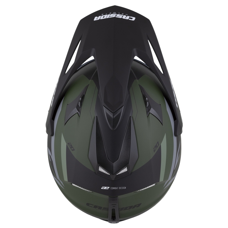 Endurokypärä Cassida Tour 2.0 X-tra matta vihreä-harmaa-musta mustalla mattapintaisella visiirillä.