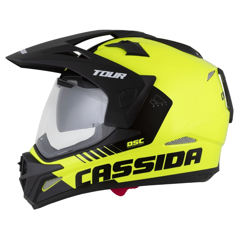Endurokypärä Cassida Tour 2.0 Dual fluo-kelta-musta mustalla mattapintaisella visiirillä.