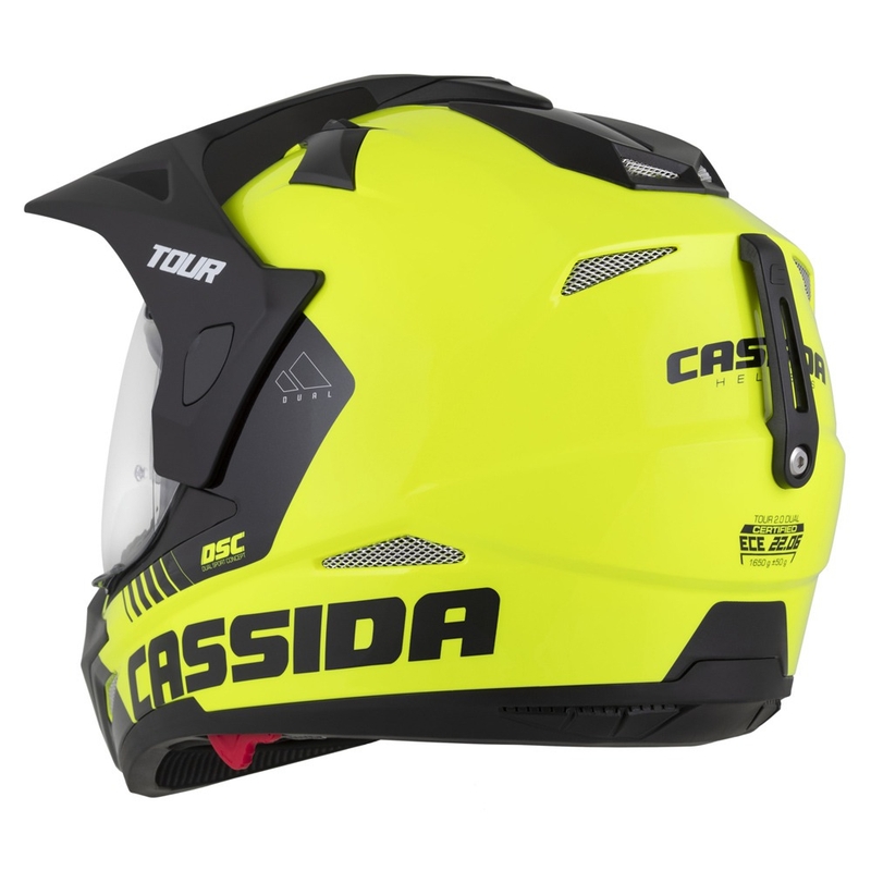 Endurokypärä Cassida Tour 2.0 Dual fluo-kelta-musta mustalla mattapintaisella visiirillä.
