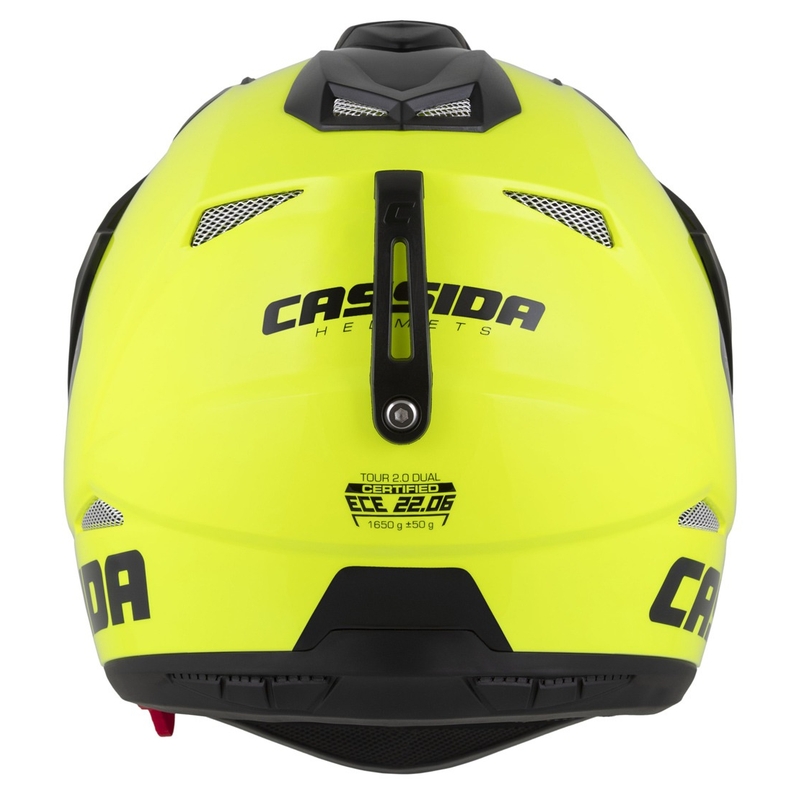 Endurokypärä Cassida Tour 2.0 Dual fluo-kelta-musta mustalla mattapintaisella visiirillä.