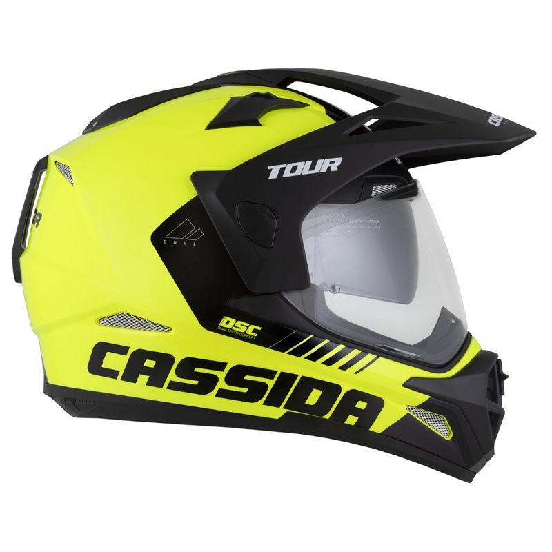 Endurokypärä Cassida Tour 2.0 Dual fluo-kelta-musta mustalla mattapintaisella visiirillä.