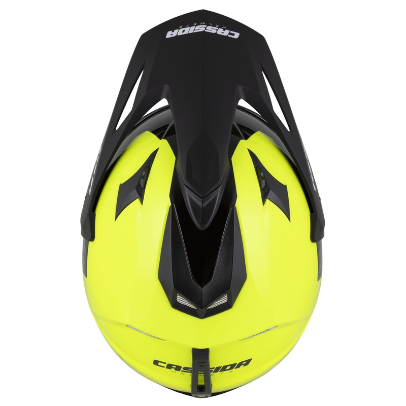 Endurokypärä Cassida Tour 2.0 Dual fluo-kelta-musta mustalla mattapintaisella visiirillä.