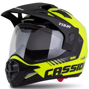 Endurokypärä Cassida Tour 2.0 Dual fluo-kelta-musta mustalla mattapintaisella visiirillä.
