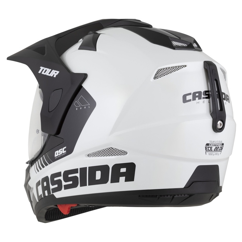 Endurokypärä Cassida Tour 2.0 Dual valkoinen-musta mustalla mattapintaisella visiirillä varustettuna