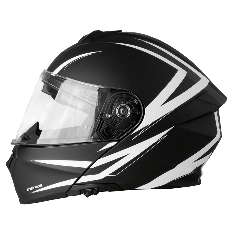 Flip-up moottoripyöräilykypärä Street Racer Fury mattamusta ja valkoinen