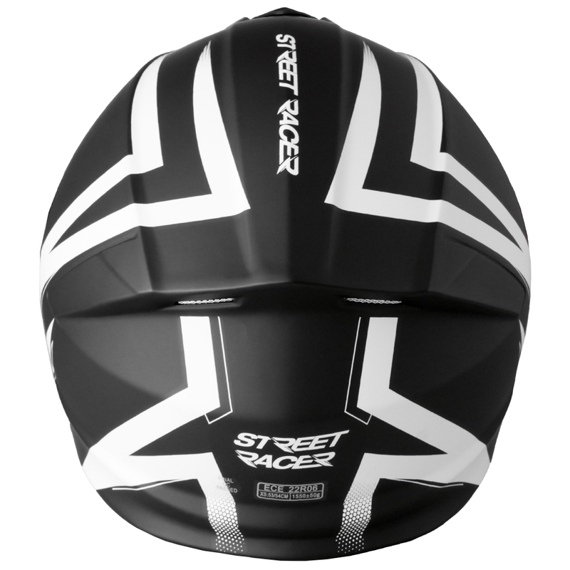 Flip-up moottoripyöräilykypärä Street Racer Fury mattamusta ja valkoinen