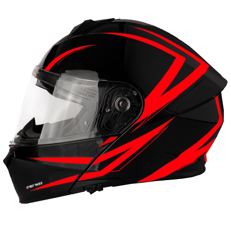 Street Racer Fury musta ja punainen flip-up moottoripyöräkypärä