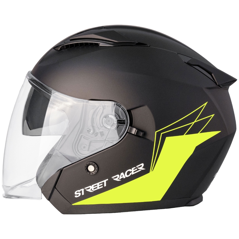 Open Moottoripyöräilykypärä Street Racer Sonic mattamusta-fluo keltainen