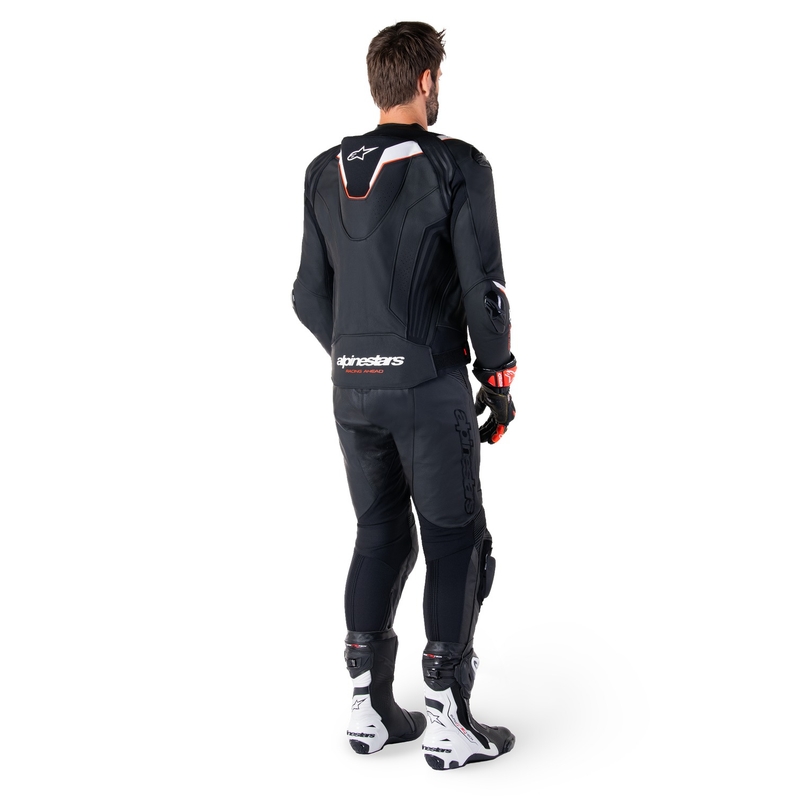 Alpinestars Missile 3 Ignition Musta ja valkoinen nahkainen moottoripyörä takki