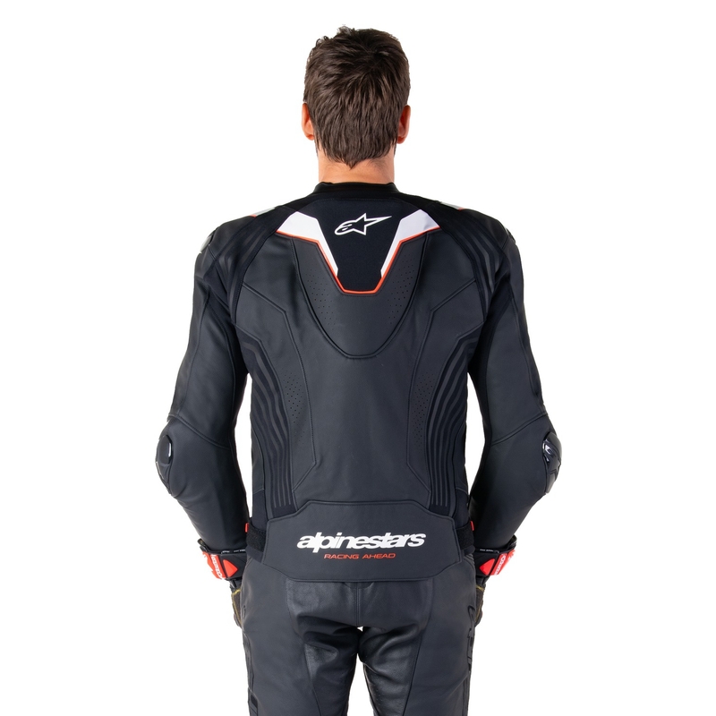 Alpinestars Missile 3 Ignition Musta ja valkoinen nahkainen moottoripyörä takki