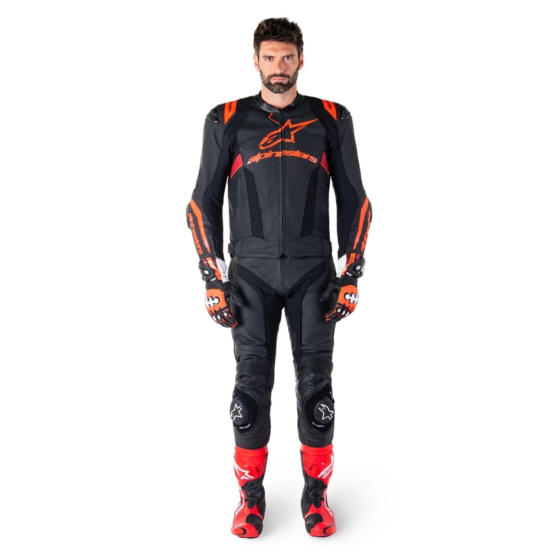 Alpinestars Missile 3 Ignition Musta-Fluo Punainen-Tumma Punainen Nahka Moottoripyöräily takki