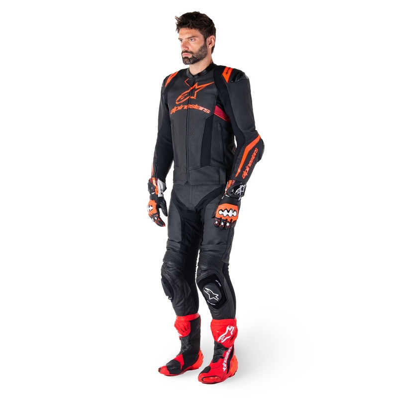 Alpinestars Missile 3 Ignition Musta-Fluo Punainen-Tumma Punainen Nahka Moottoripyöräily takki