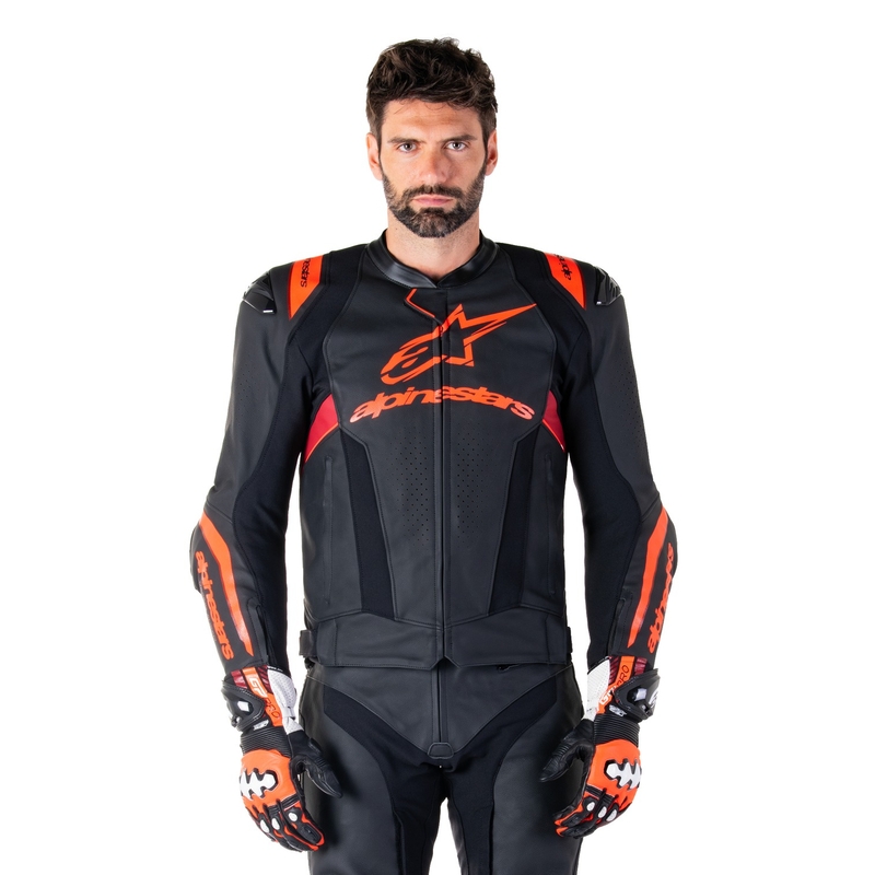 Alpinestars Missile 3 Ignition Musta-Fluo Punainen-Tumma Punainen Nahka Moottoripyöräily takki