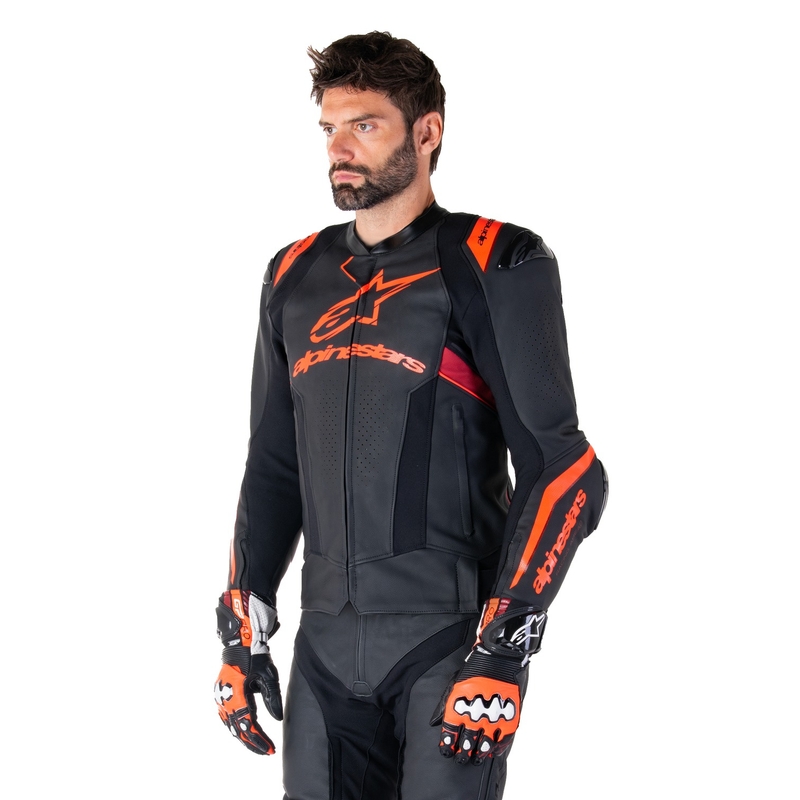 Alpinestars Missile 3 Ignition Musta-Fluo Punainen-Tumma Punainen Nahka Moottoripyöräily takki