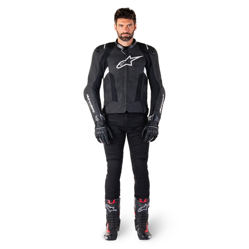 Alpinestars Missile 3 mustavalkoinen nahkainen moottoripyörätakki
