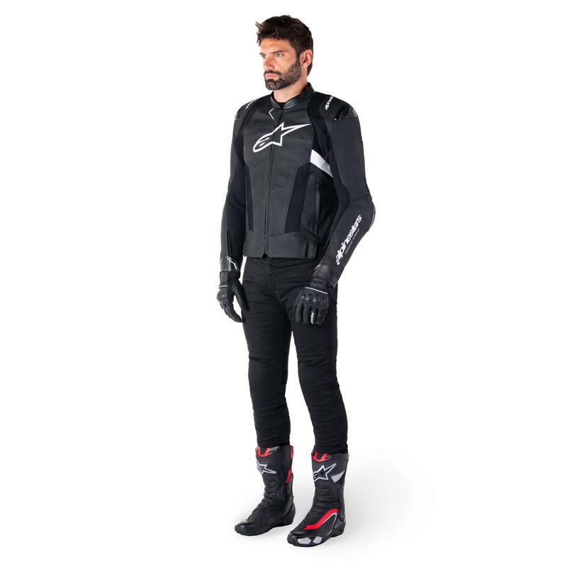 Alpinestars Missile 3 mustavalkoinen nahkainen moottoripyörätakki