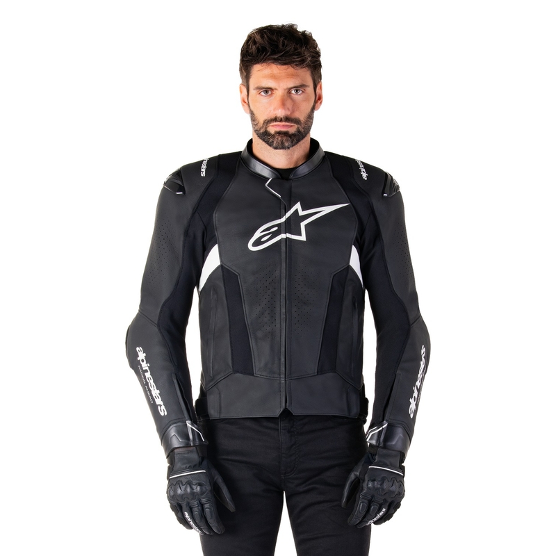 Alpinestars Missile 3 mustavalkoinen nahkainen moottoripyörätakki