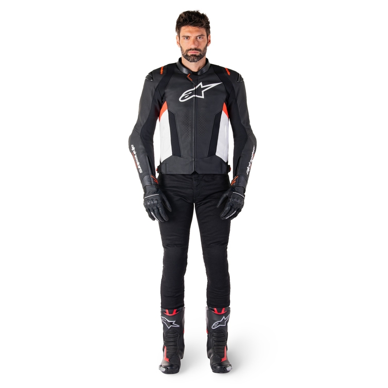 Alpinestars Missile 3 Musta-Valkoinen-Fluo Red Nahka Moottoripyöräily takki