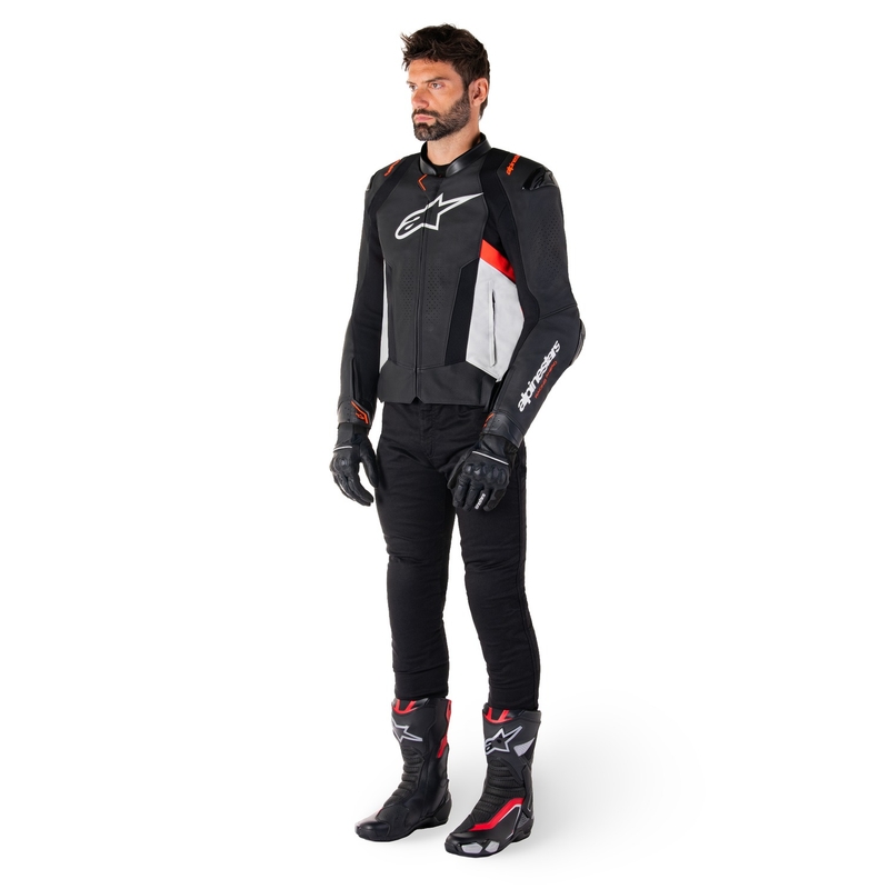 Alpinestars Missile 3 Musta-Valkoinen-Fluo Red Nahka Moottoripyöräily takki