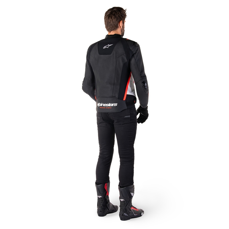 Alpinestars Missile 3 Musta-Valkoinen-Fluo Red Nahka Moottoripyöräily takki