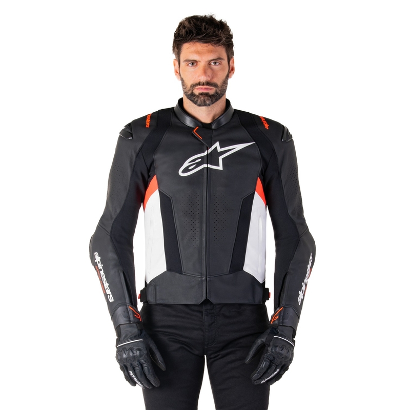 Alpinestars Missile 3 Musta-Valkoinen-Fluo Red Nahka Moottoripyöräily takki