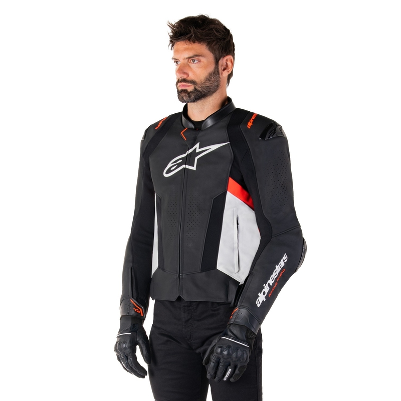 Alpinestars Missile 3 Musta-Valkoinen-Fluo Red Nahka Moottoripyöräily takki