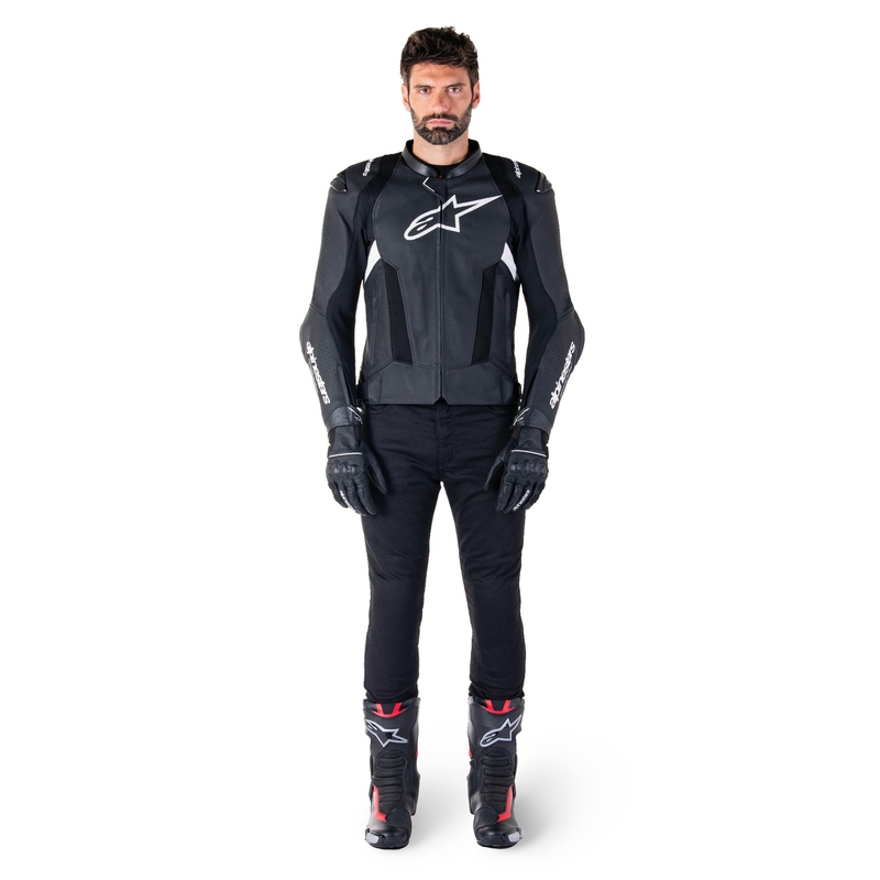 Alpinestars Missile 3 Airflow Musta ja valkoinen nahkainen moottoripyörä takki
