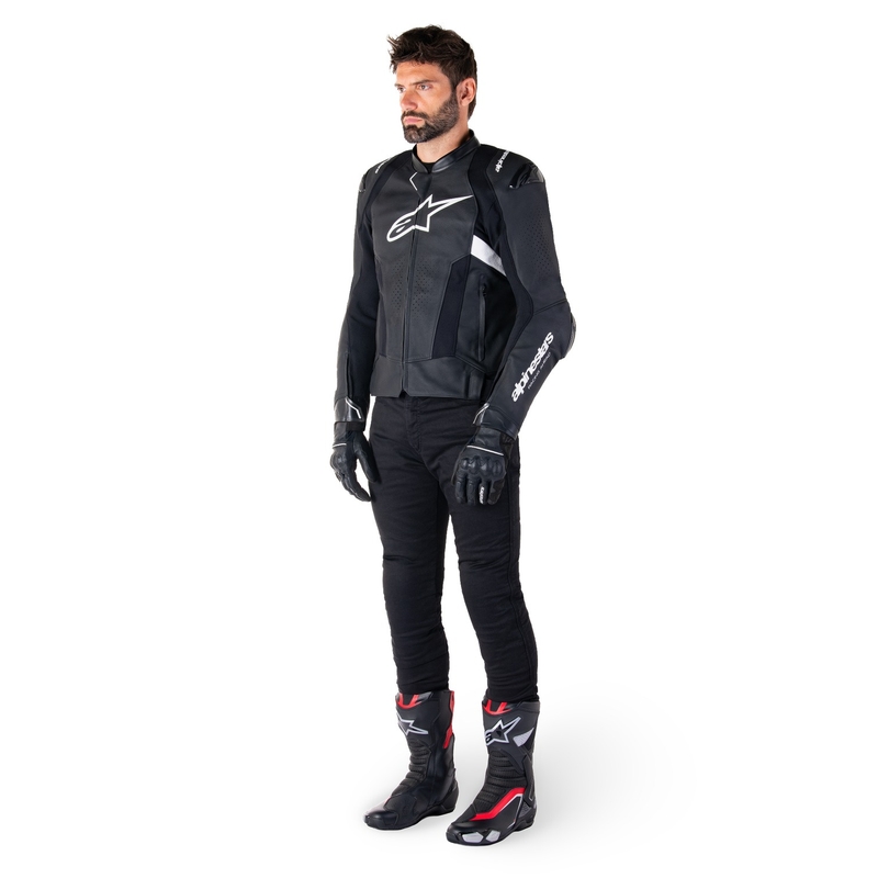 Alpinestars Missile 3 Airflow Musta ja valkoinen nahkainen moottoripyörä takki