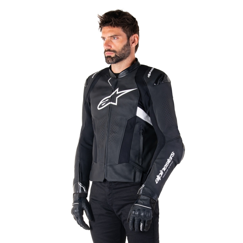 Alpinestars Missile 3 Airflow Musta ja valkoinen nahkainen moottoripyörä takki