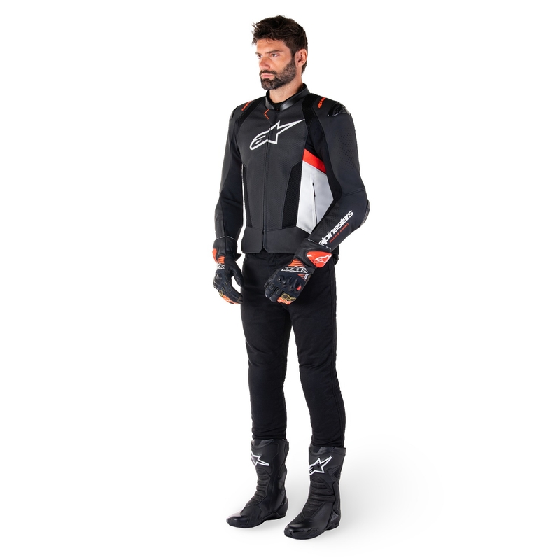 Alpinestars Missile 3 Airflow Musta-valkoinen-fluo-punainen nahkamallinen moottoripyöräily takki