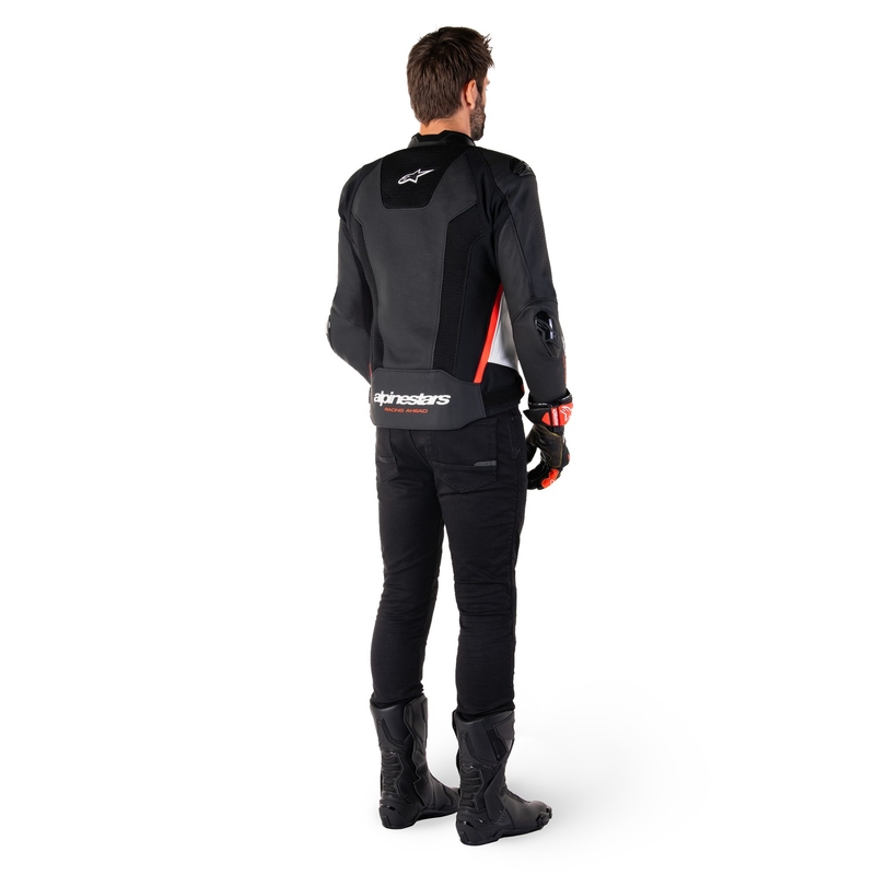 Alpinestars Missile 3 Airflow Musta-valkoinen-fluo-punainen nahkamallinen moottoripyöräily takki