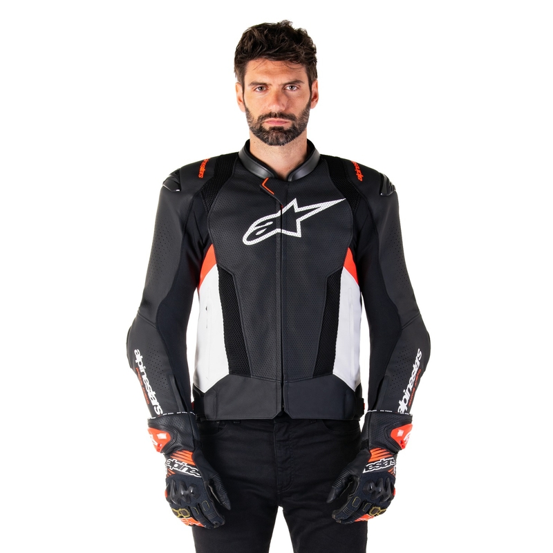 Alpinestars Missile 3 Airflow Musta-valkoinen-fluo-punainen nahkamallinen moottoripyöräily takki