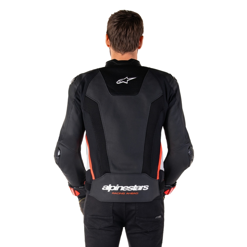 Alpinestars Missile 3 Airflow Musta-valkoinen-fluo-punainen nahkamallinen moottoripyöräily takki