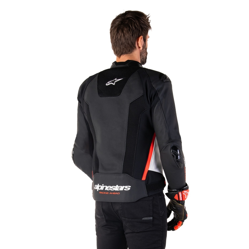 Alpinestars Missile 3 Airflow Musta-valkoinen-fluo-punainen nahkamallinen moottoripyöräily takki