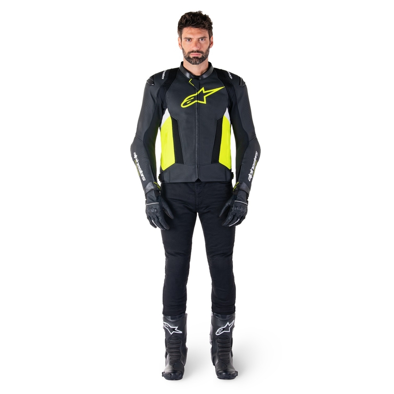 Alpinestars Missile 3 Airflow Musta-Fluo Keltainen-valkoinen Nahkainen Moottoripyöräily takki