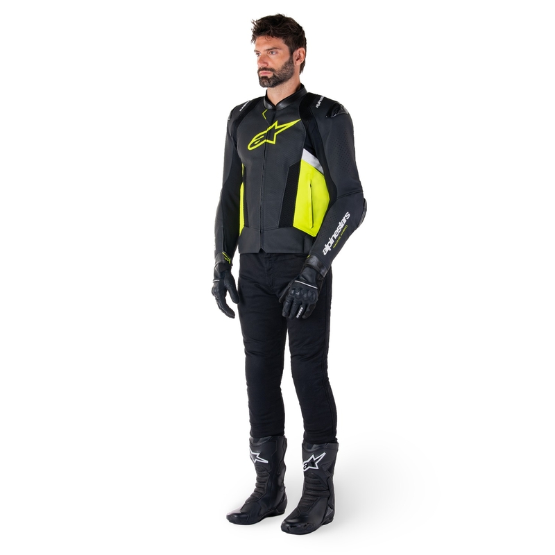 Alpinestars Missile 3 Airflow Musta-Fluo Keltainen-valkoinen Nahkainen Moottoripyöräily takki