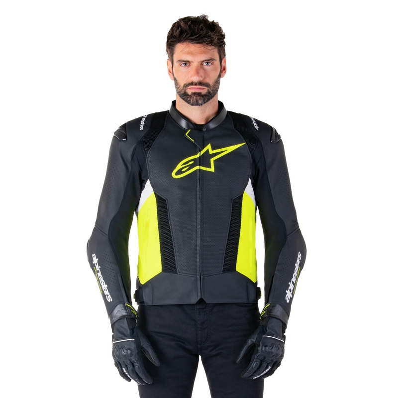 Alpinestars Missile 3 Airflow Musta-Fluo Keltainen-valkoinen Nahkainen Moottoripyöräily takki