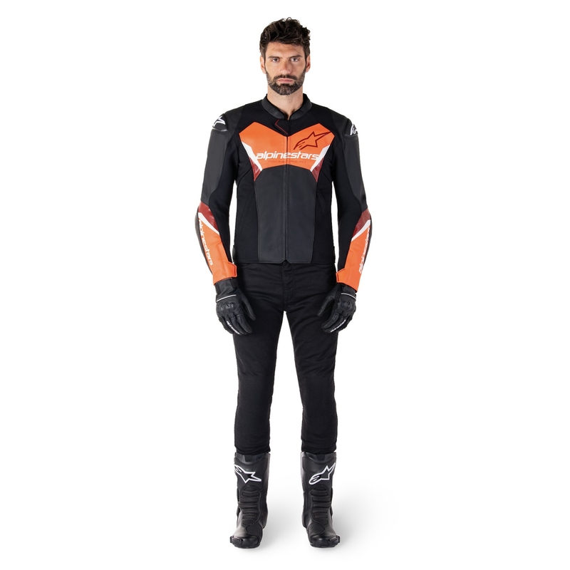Alpinestars Faster 3 musta-fluo-punainen nahkainen moottoripyörätakki