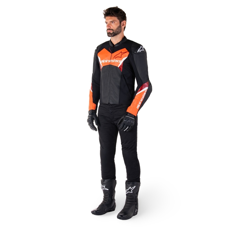Alpinestars Faster 3 musta-fluo-punainen nahkainen moottoripyörätakki