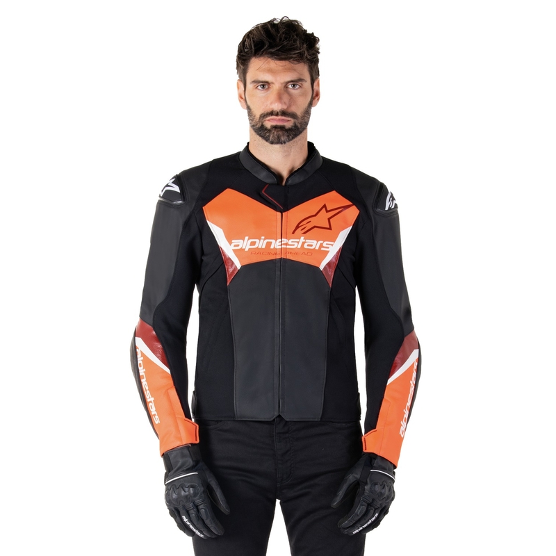 Alpinestars Faster 3 musta-fluo-punainen nahkainen moottoripyörätakki