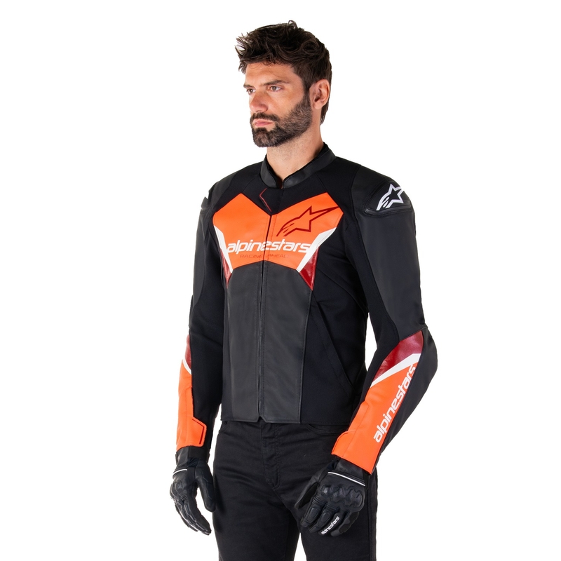 Alpinestars Faster 3 musta-fluo-punainen nahkainen moottoripyörätakki