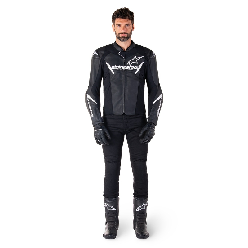 Alpinestars Faster 3 mustavalkoinen nahkainen moottoripyörätakki