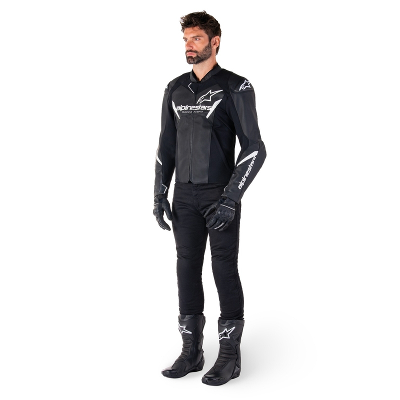 Alpinestars Faster 3 mustavalkoinen nahkainen moottoripyörätakki