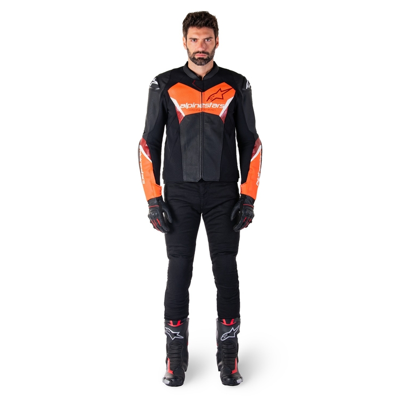 Alpinestars Faster 3 Airflow Musta-Fluo Red Nahka Moottoripyöräily takki