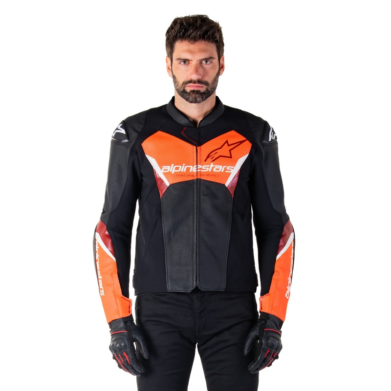Alpinestars Faster 3 Airflow Musta-Fluo Red Nahka Moottoripyöräily takki