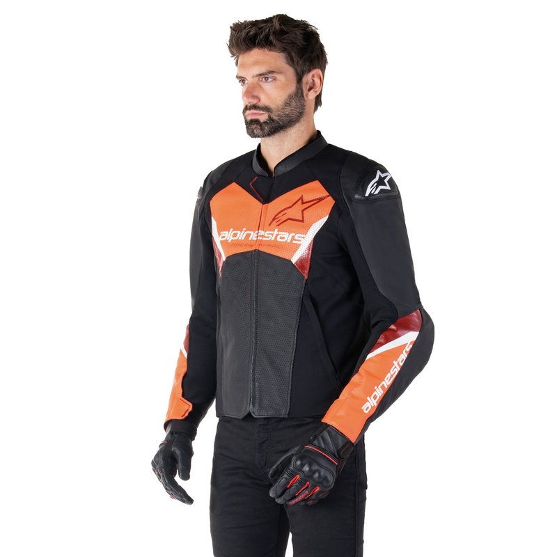Alpinestars Faster 3 Airflow Musta-Fluo Red Nahka Moottoripyöräily takki