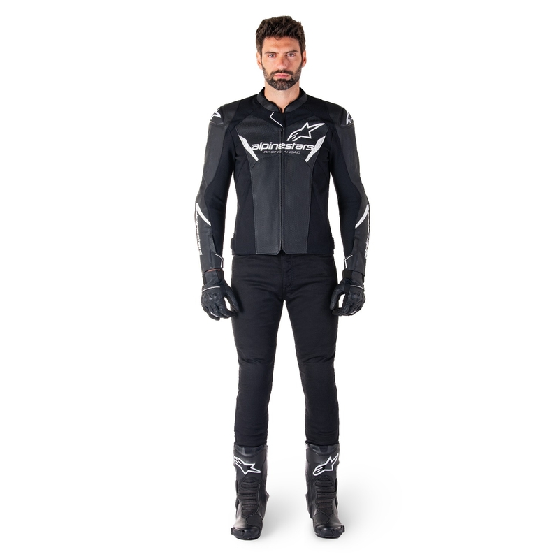 Alpinestars Faster 3 Airflow Musta ja valkoinen nahkainen moottoripyöräily takki