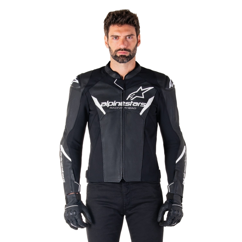 Alpinestars Faster 3 Airflow Musta ja valkoinen nahkainen moottoripyöräily takki