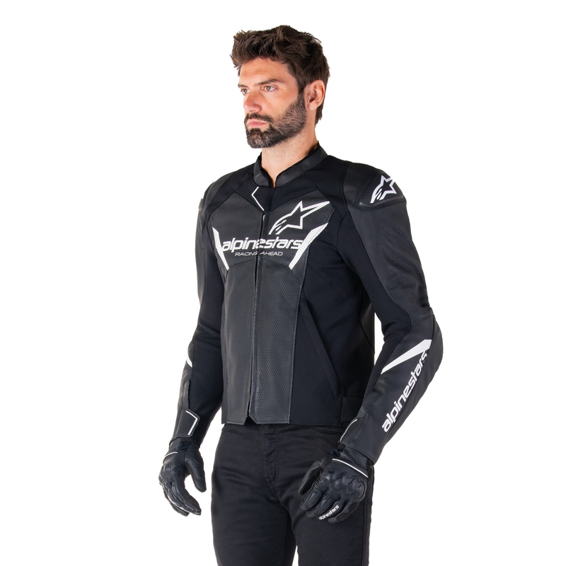 Alpinestars Faster 3 Airflow Musta ja valkoinen nahkainen moottoripyöräily takki