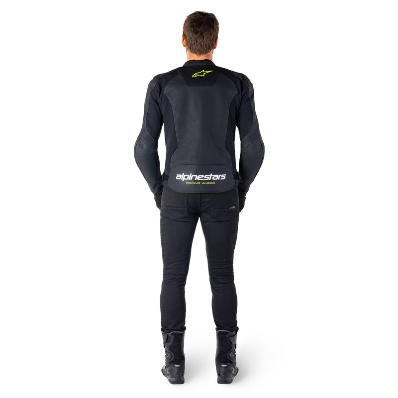 Alpinestars Faster 3 Airflow Musta-valkoinen-keltainen nahkatakki Moottoripyöräily takki